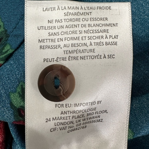 Anthropologie Maeve Kalas Henley 3/4 Sleeve Teal Floral Blouse Medium - Picture 14 of 16